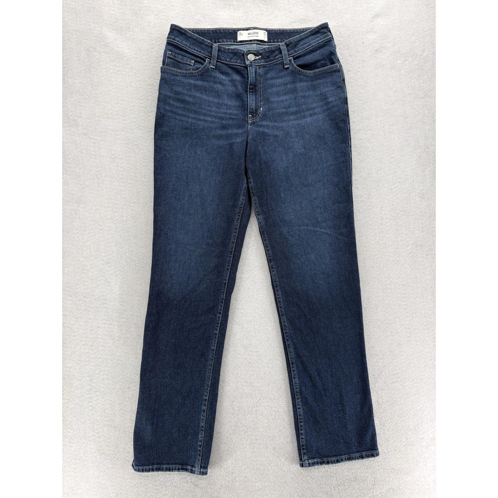 Hollister High-Rise Straight Jeans Womens 12 Tall Blue Wash Stretch Denim NWT